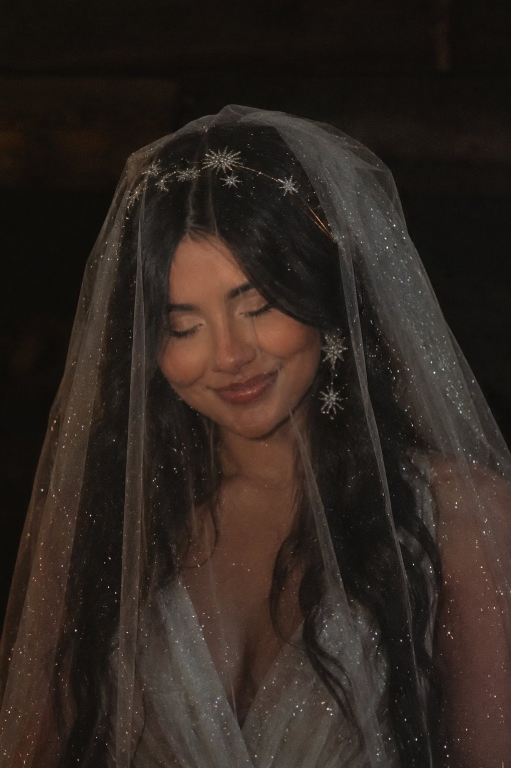 Novia con velo de estrellas